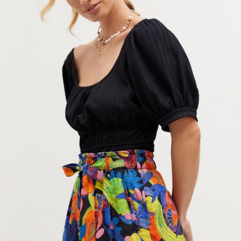 Sangria Printed Paperbag Shorts