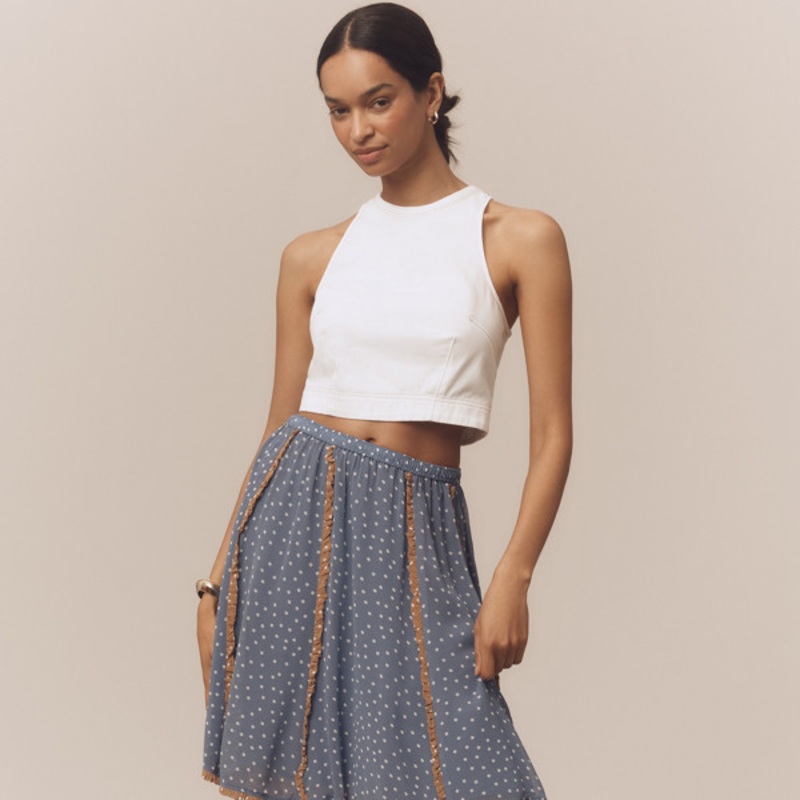 Seamed Chiffon Swing Knee Length Skirt