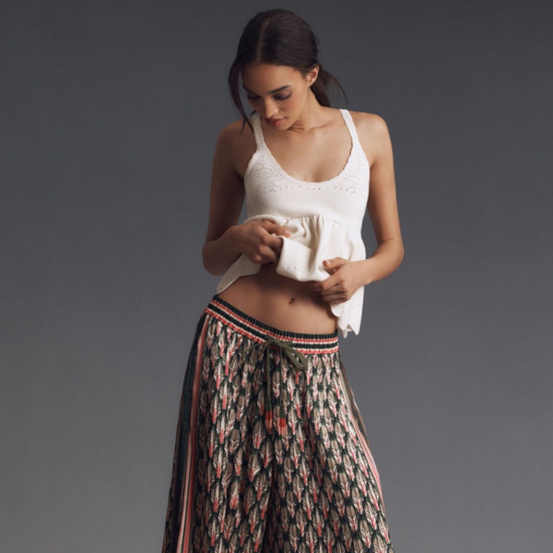 Tropical Pleated Wide-Leg Pants