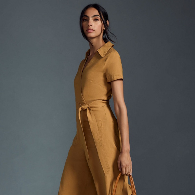 Faux-Wrap Short-Sleeve Culotte Jumpsuit