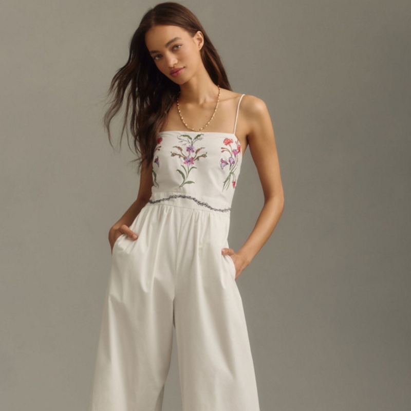 Floral Embroidered Tiered Jumpsuit