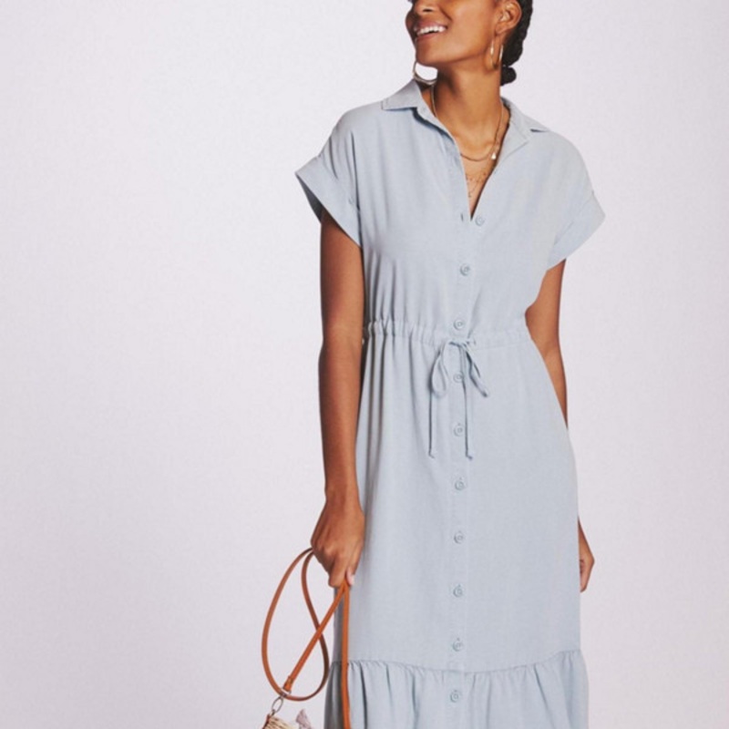 Flounced Midi Shirtdress