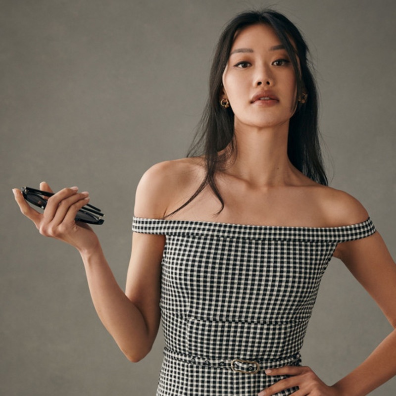 Off-The-Shoulder Gingham Romper