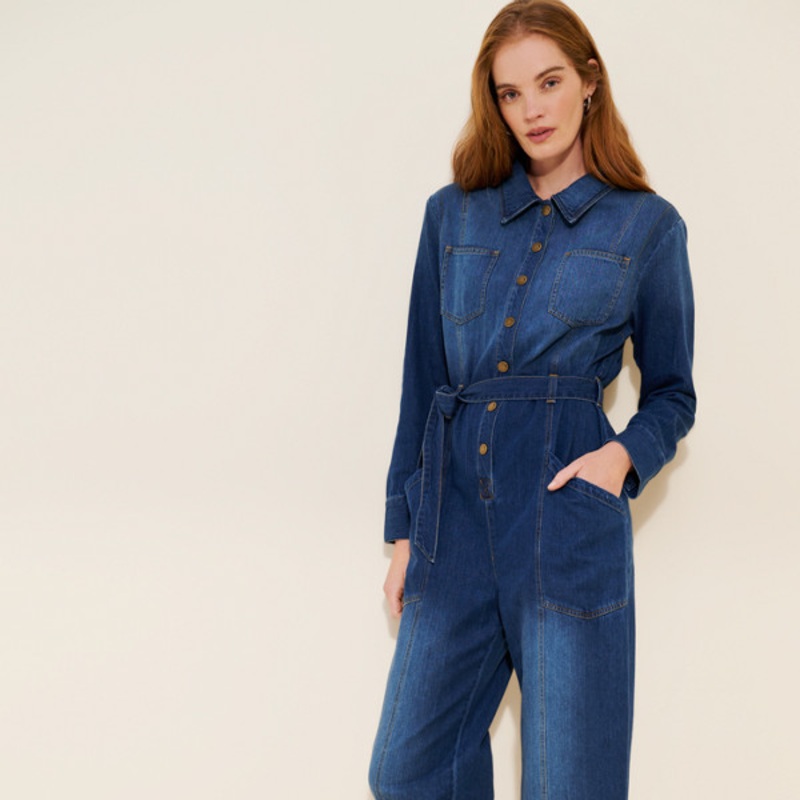 Relaxed Denim Utility Jumpsuit