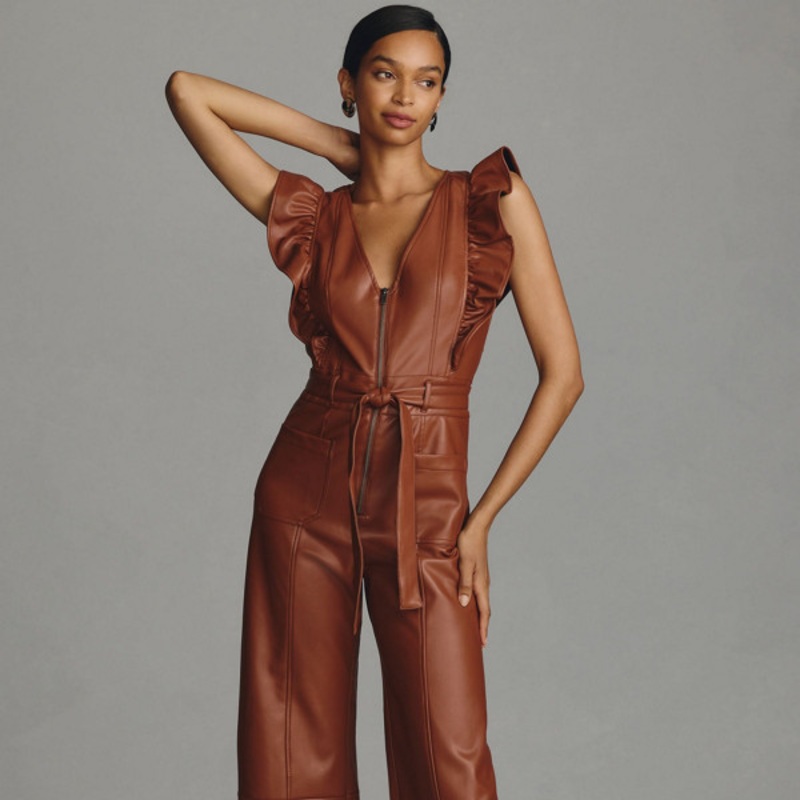 The Colette Vegan Leather Cropped Wide-Leg Jumpsuit