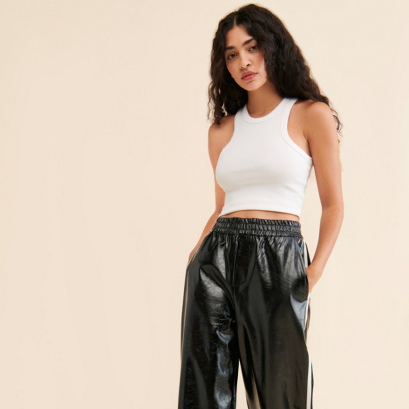 Vegan Patent Leather Sporty Pull-On Pants