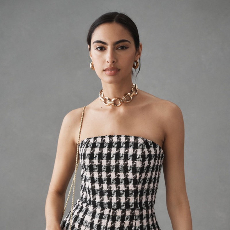 Strapless Tweed Romper