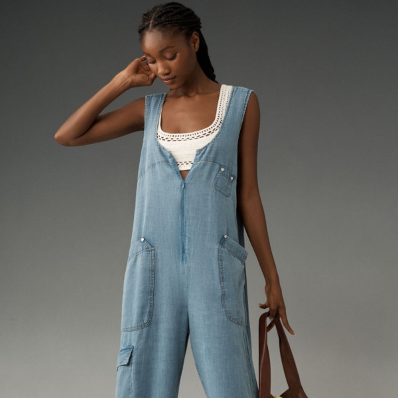 Zip-Front Wide-Leg Overalls