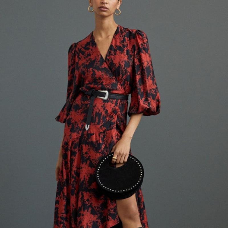 Abstract Wrap Midi Dress
