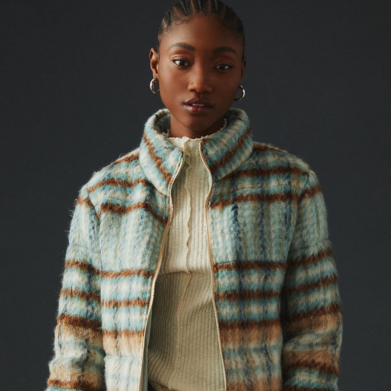 Brushed Plaid Puffer Jacket