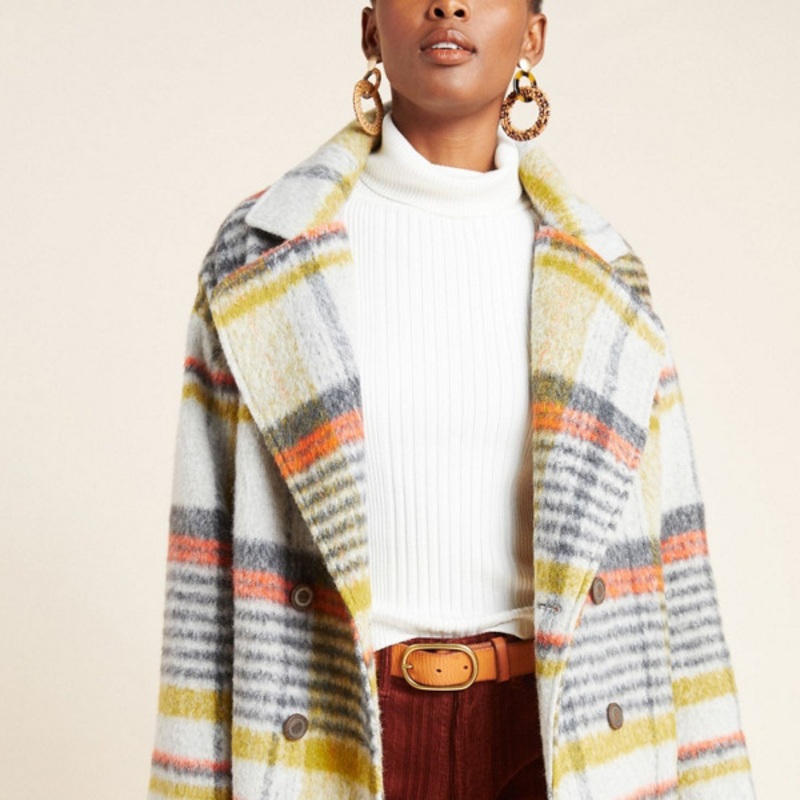 Camille Double-Breasted Plaid Coat