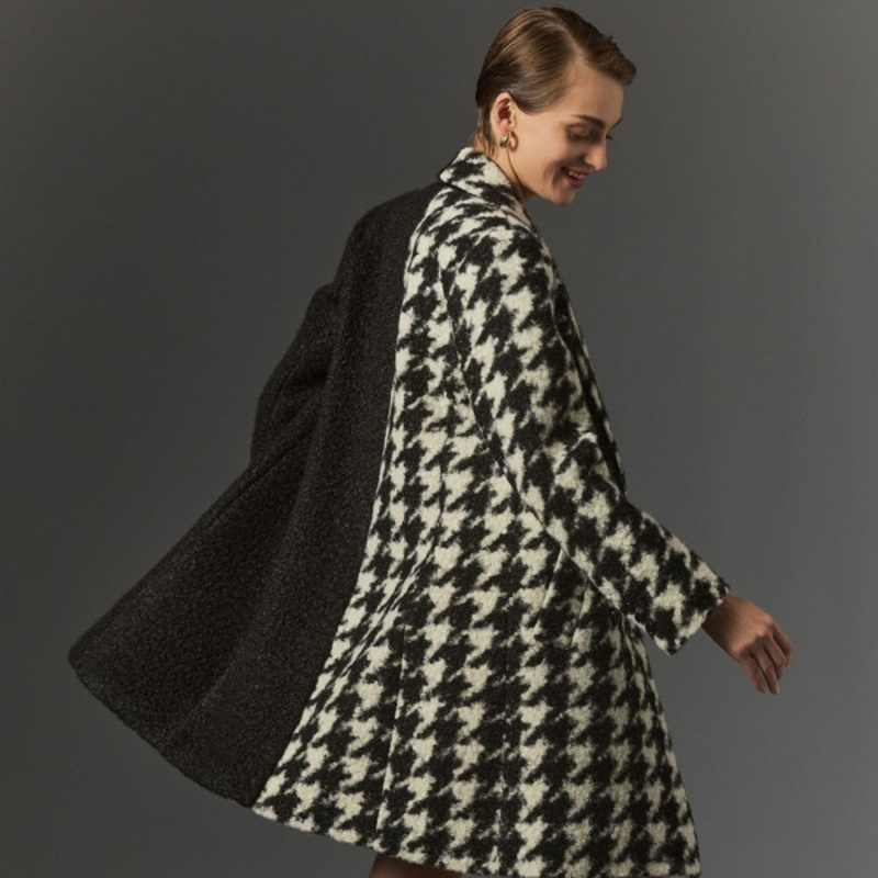 Colorblock Houndstooth Coat