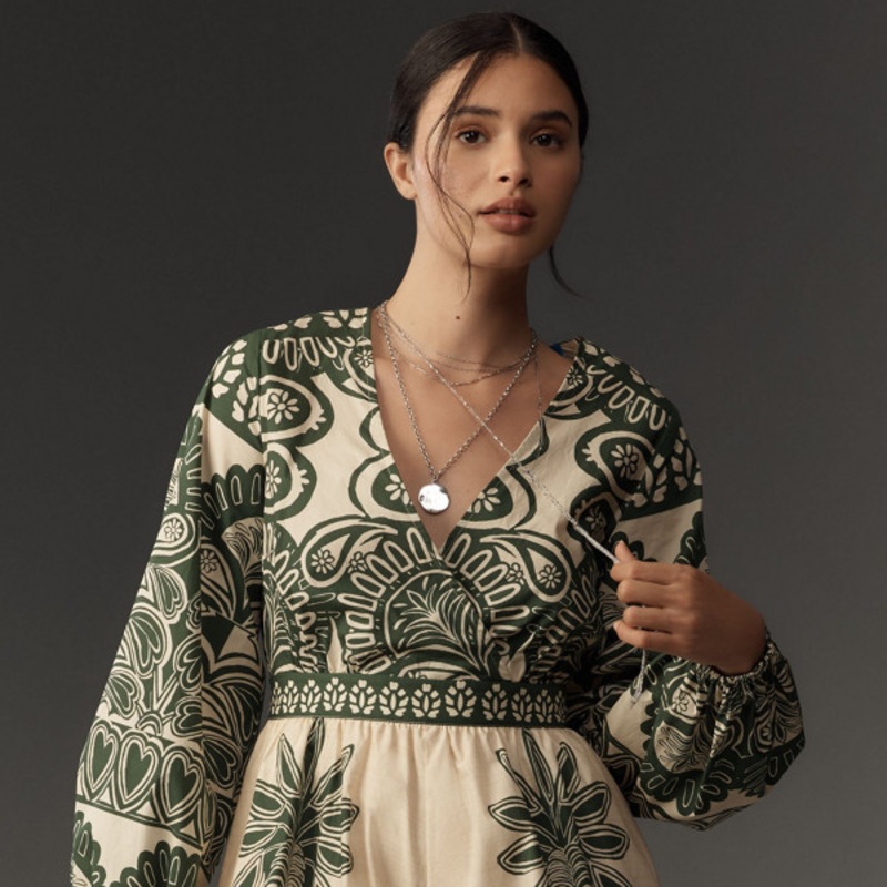 Long-Sleeve V-Neck Printed Romper