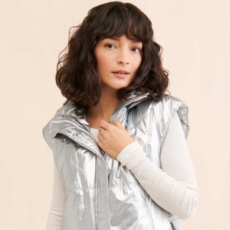 Metallic Hooded Puffer Vest