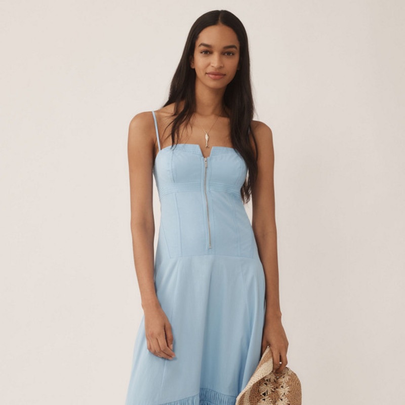Zip-Front Ruffle-Hem Midi Dress