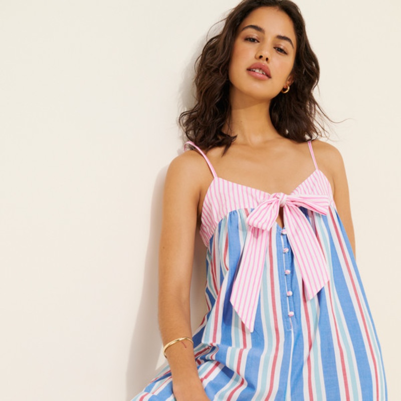 Pinstripe Bow Wide-Leg Jumpsuit