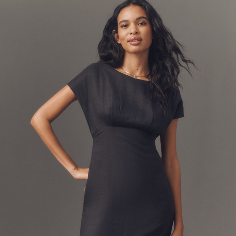 Wrap Back Linen Midi Dress