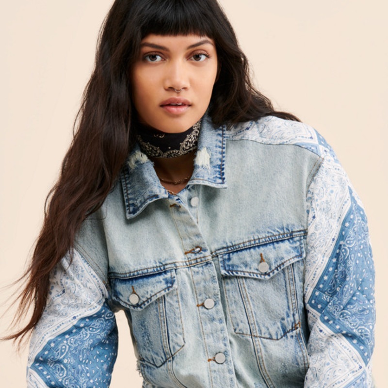 Bandana Sleeve Jean Jacket