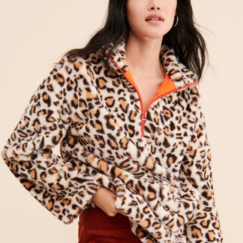 Leopard Zip-Up Pullover