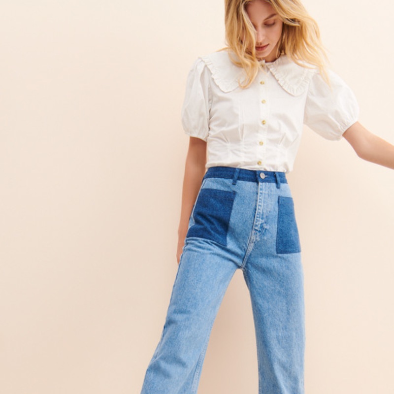 Angelina Patch Pocket Wide-Leg Jeans