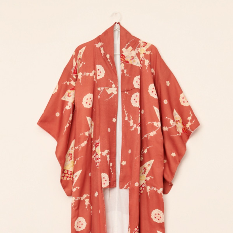 Vintage Russet Silk Long Kimono Jacket