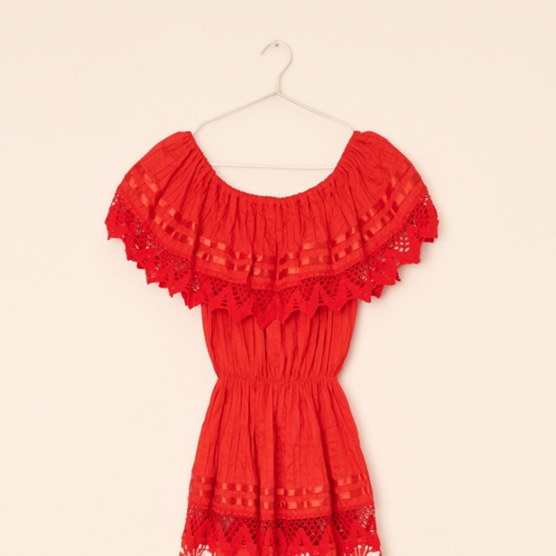 Vintage Red Lace Embroidered Dress