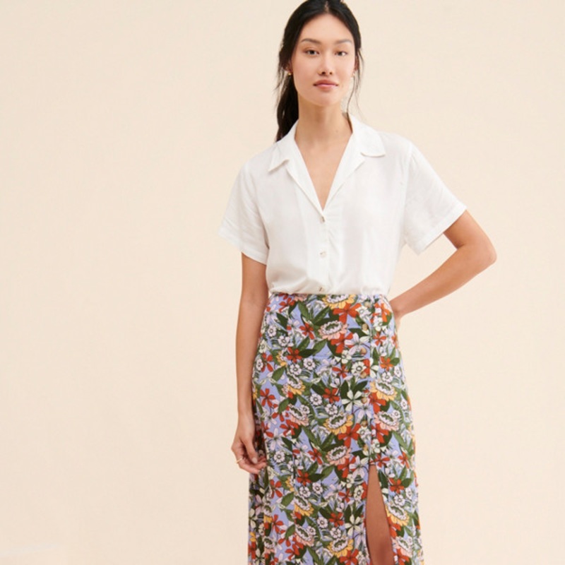 Natalia Satin Side-Button Midi Skirt