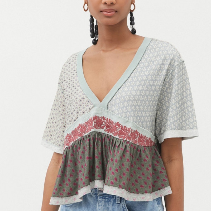 Olive Embroidered Babydoll Tee