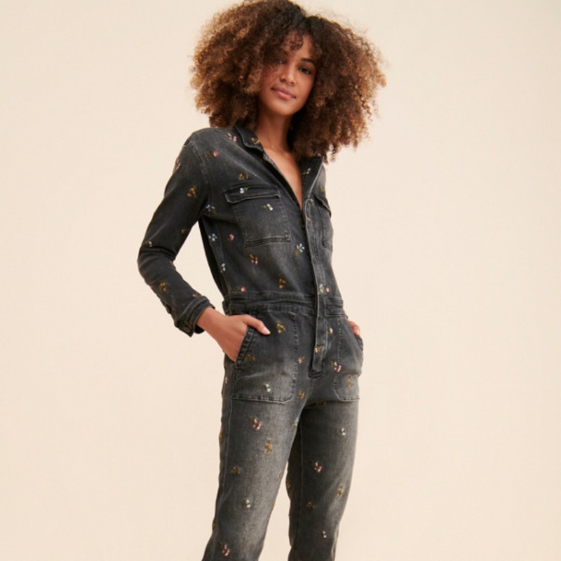 Embroidered Straight Leg Coveralls