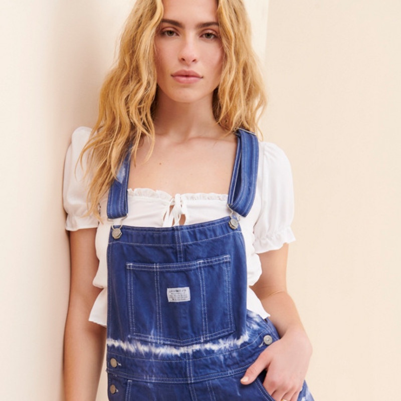 Navy Tie Dye Short Overalls