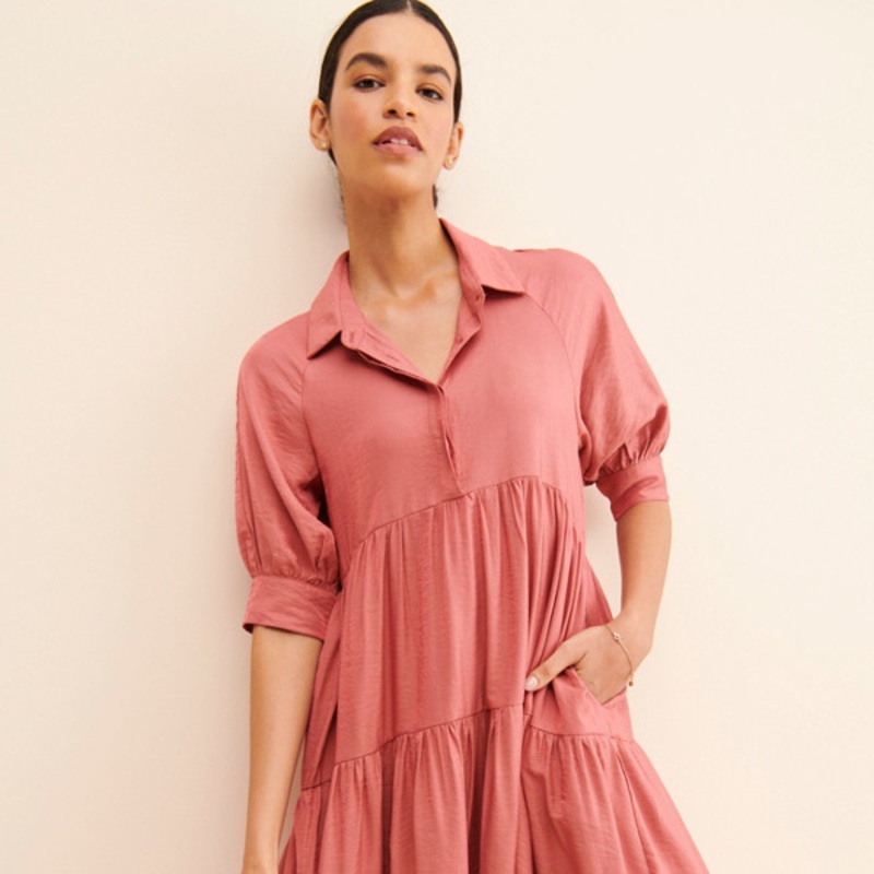 Collared Tiered Shirtdress