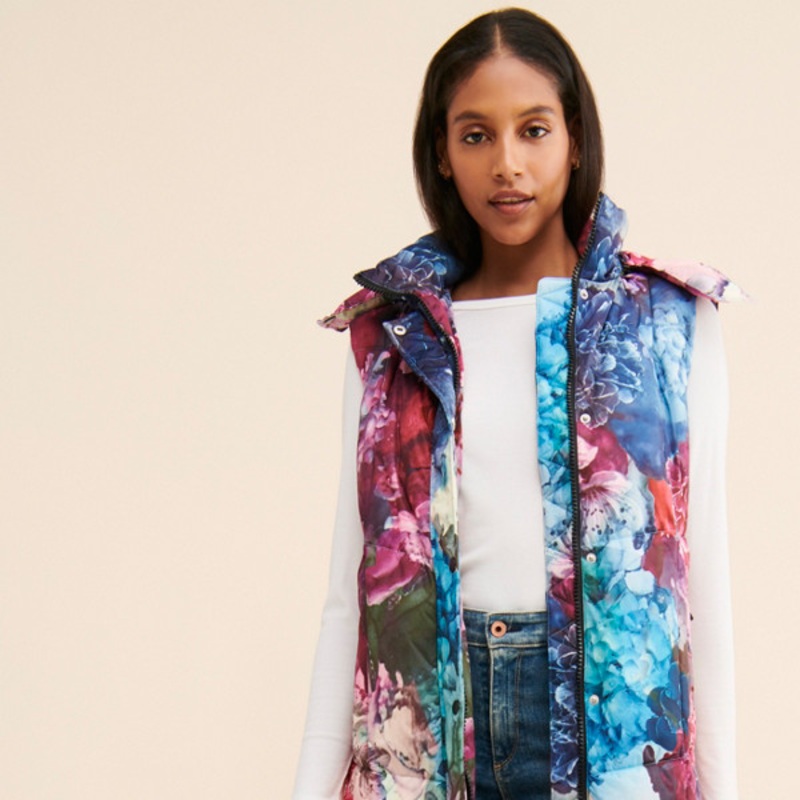 Longline Floral Puffer Vest