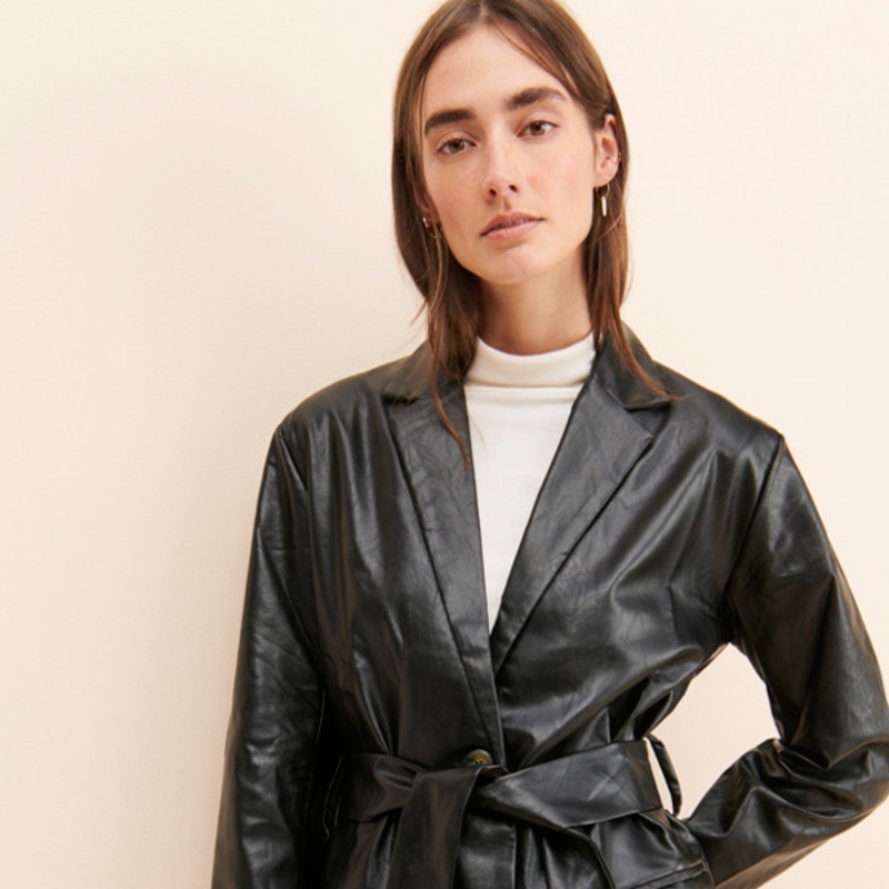 Black Vegan Leather Blazer