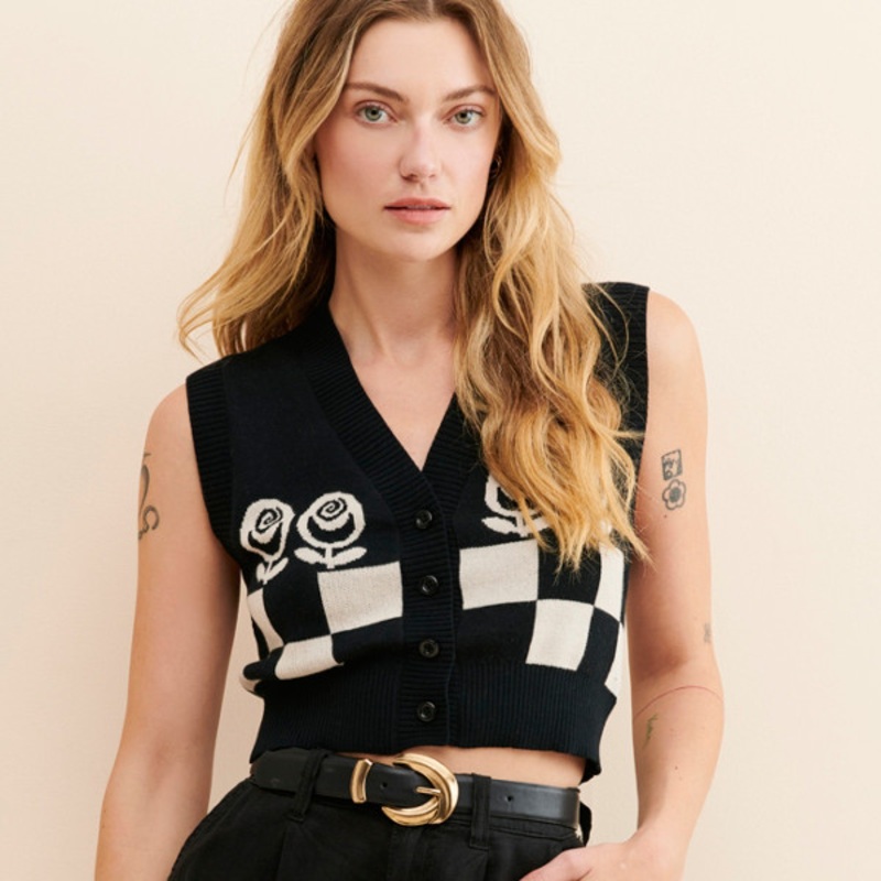 Rose Checker Sweater Vest