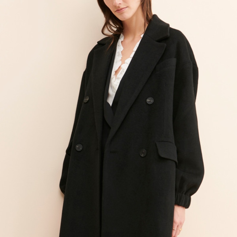 Blouson Sleeve Twill Wool Coat