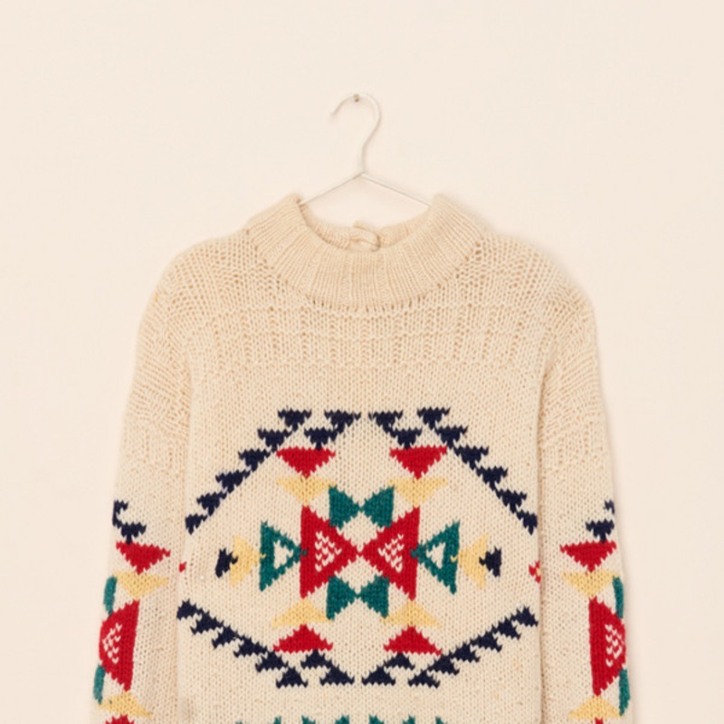 Vintage Cream Geo Mockneck Sweater