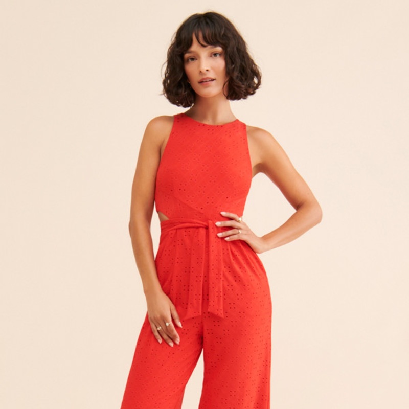 Eyelet Wide-Leg Jumpsuit