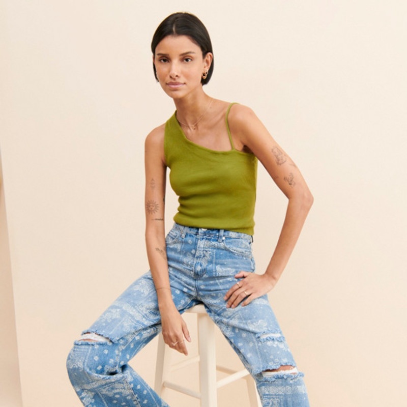 High Rise Bandana Printed Jeans