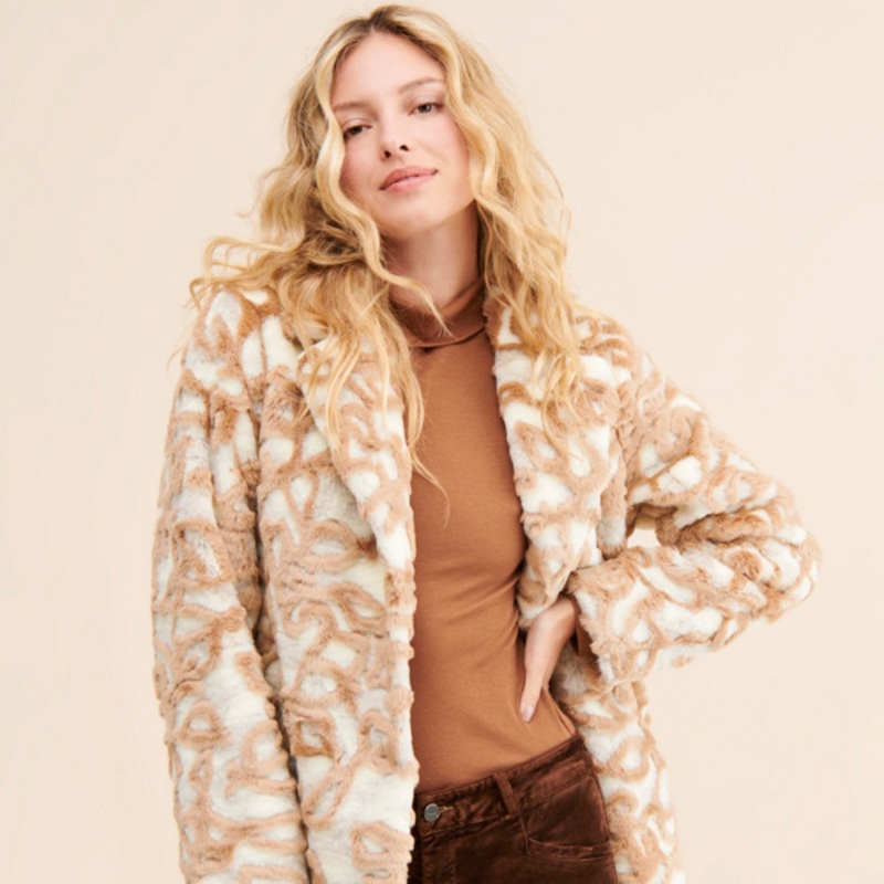 Abstract Floral Faux Fur Coat