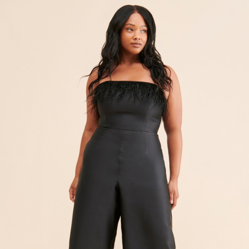 Feathered Wide Leg Jumpsuit