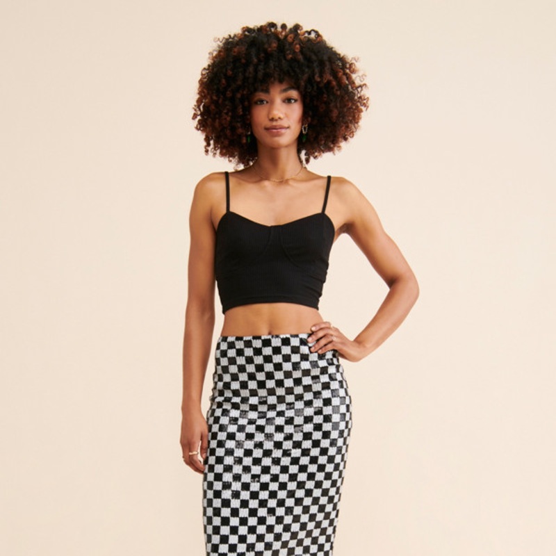 Sequin Checkerboard Midi Skirt