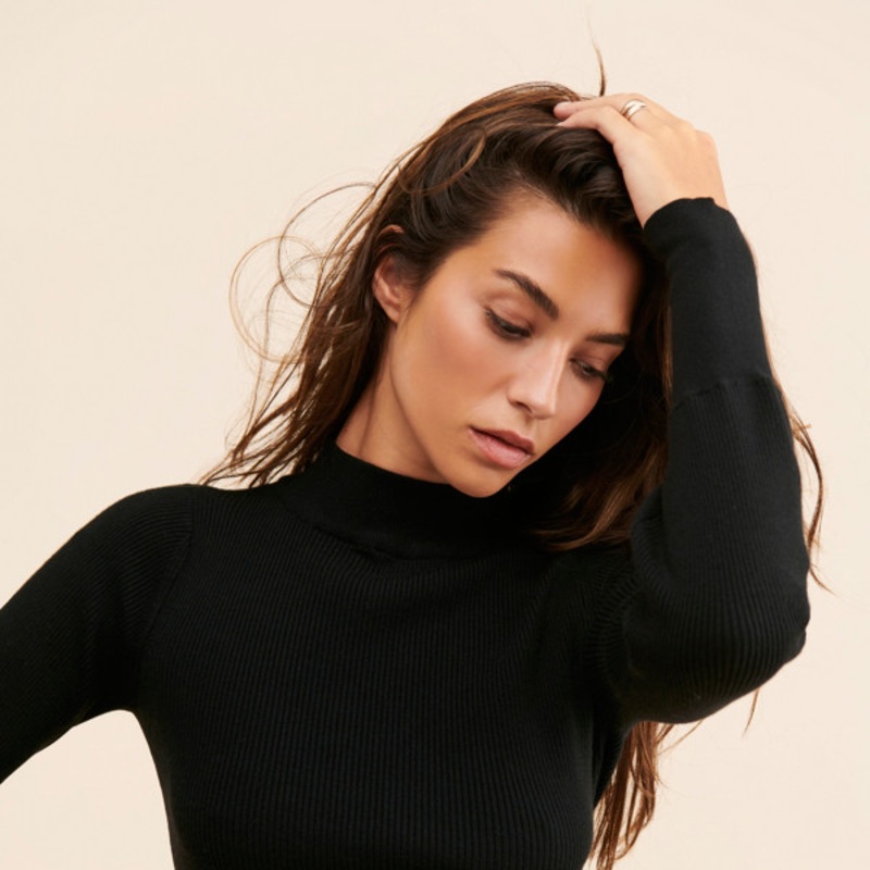 Tie-Back Mock Neck Sweater