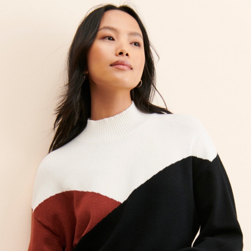 Colorblock Mock Neck Sweater
