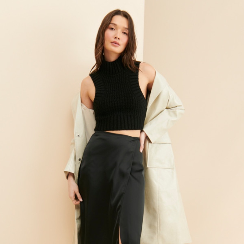 Satin Wrap Midi Skirt