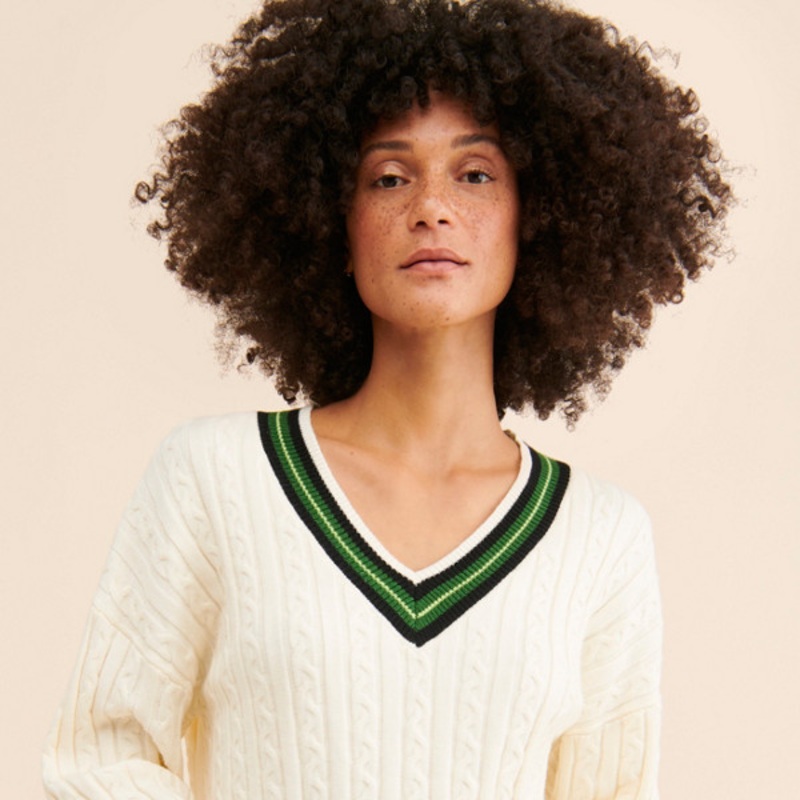 Cable Knit V-Neck Pullover