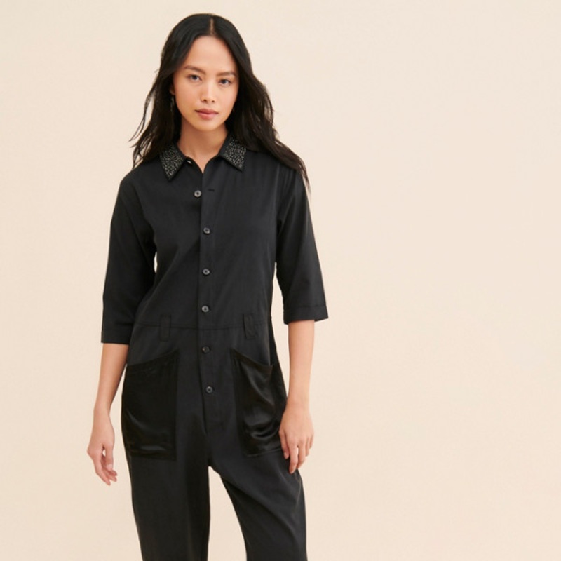 Beaded Collared Jumpsuit