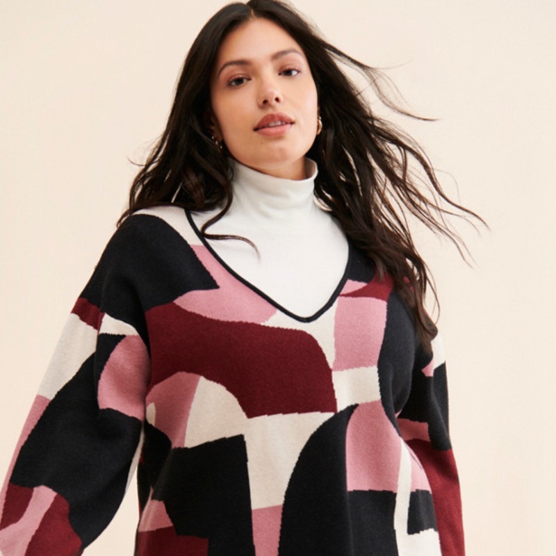 V-Neck Intarsia Sweater