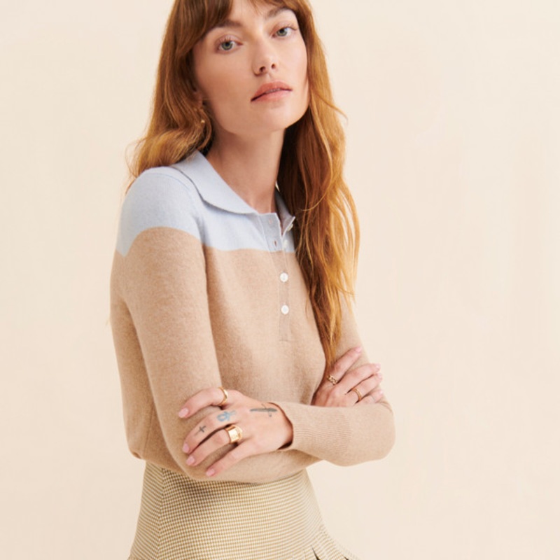 Two Tone Cashmere Polo Sweater