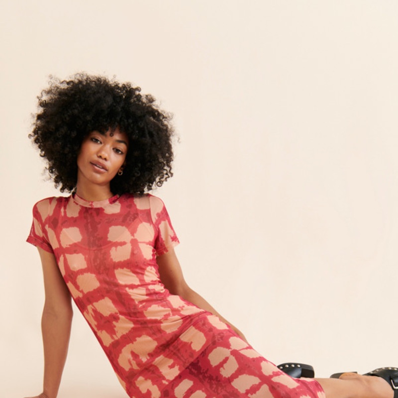 Abstract Printed Mesh Midi Dress