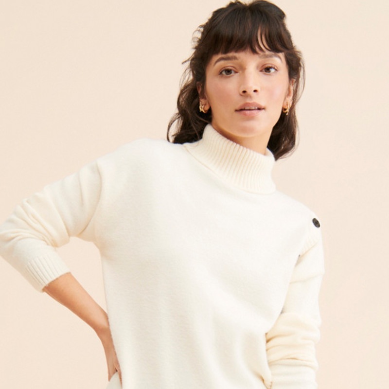 Buttoned Knit Turtleneck Sweater